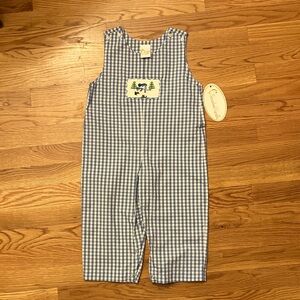 Smocked Snowman Blue Checkered Kids Romper Size 2